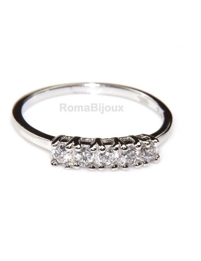 silver 925 Rhodium: woman ring riviera with 5 cubic zirconia 2.5 mm