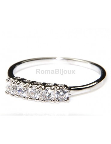 Argento 925 Rodiato : anello donna riviera con 5 zirconi bianchi da 2.5 mm