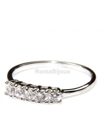 Argento 925 Rodiato : anello donna riviera con 5 zirconi bianchi da 2.5 mm