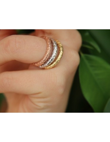 Argento 925 Italiano : anello fusione 3 colori (oro bianco giallo rosa) diamantato