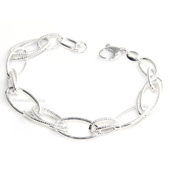 RMB|Bracciale donna in Argento 925 non rodiato, ovali brillantati e lisci 17,50 cm