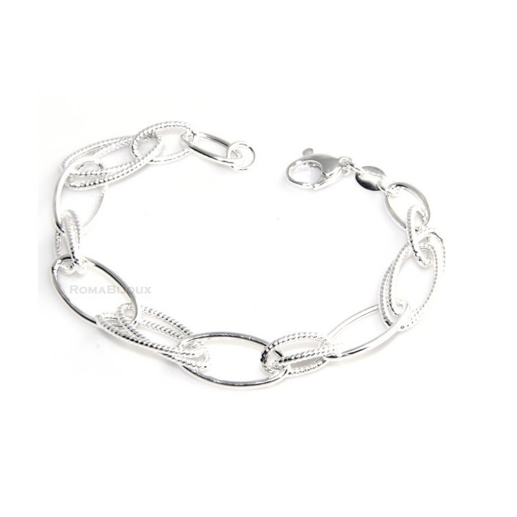 RMB|Bracciale donna in Argento 925 non rodiato, ovali brillantati e lisci 17,50 cm