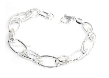 RMB|Bracciale donna in Argento 925 non rodiato, ovali brillantati e lisci 17,50 cm