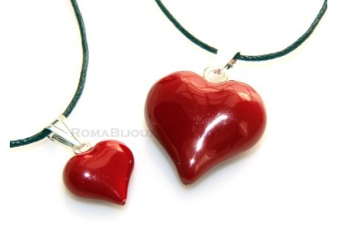 RMB|925 Silver Pendant: Red Heart enamel hand in 2 sizes