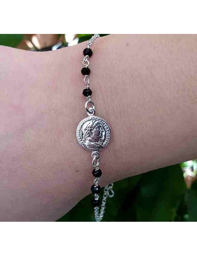 Coin bracelet all 925 silver and black crystals - NALBORI