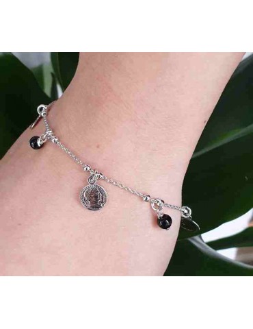 bracelet or necklace 925 silver black pearls and coins pendants