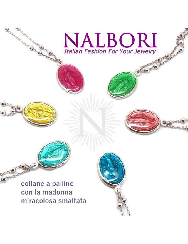 NALBORI Rosary necklace man woman Silver 925 with enameled medal miraculous Madonna