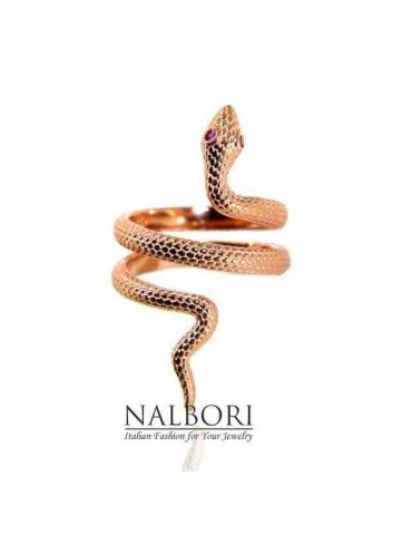 NALBORI anello serpente argento 925 placcato oro rosa zircone rosso