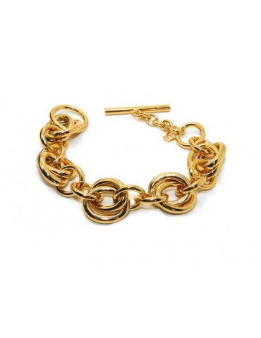 Double oval bracelet yellow gold plated, in hypoallergenic Bronze for woman