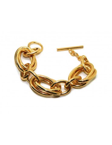 Yellow gold plated large oval bracelet, in hypoallergenic Bronze for woman