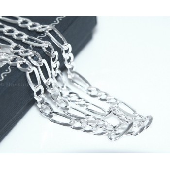 RMB|ARGENTO 925 : Collana e Bracciale uomo catena figaro 5 mm modello 3 + 1 sbiancata e piena