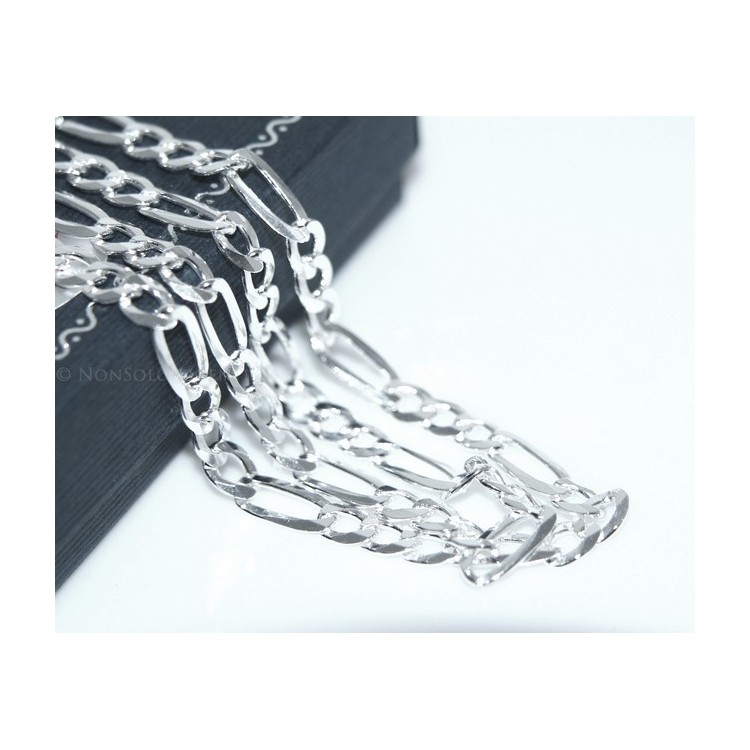 RMB|ARGENTO 925 : Collana e Bracciale uomo catena figaro 5 mm modello 3 + 1 sbiancata e piena