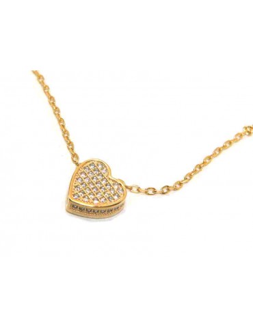 Argento 925 : Collana donna cuore 3D a pavè di zirconi bagno oro giallo NALBORI