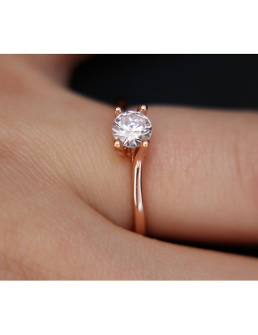 solitaire ring 925 silver zircon 5mm woman rose gold bath