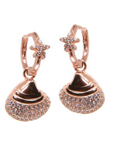 925 silver hoop earrings with starfish and shell rose gold plated woman NALBORI