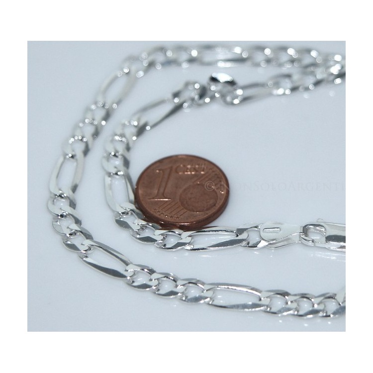 RMB|ARGENTO 925 : Collana e Bracciale uomo catena figaro 5 mm modello 3 + 1 sbiancata e piena