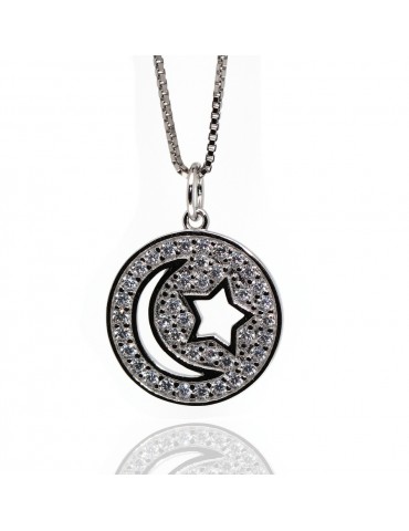 collana zirconi argento 925 luna e stella ciondolo disco donna NALBORI
