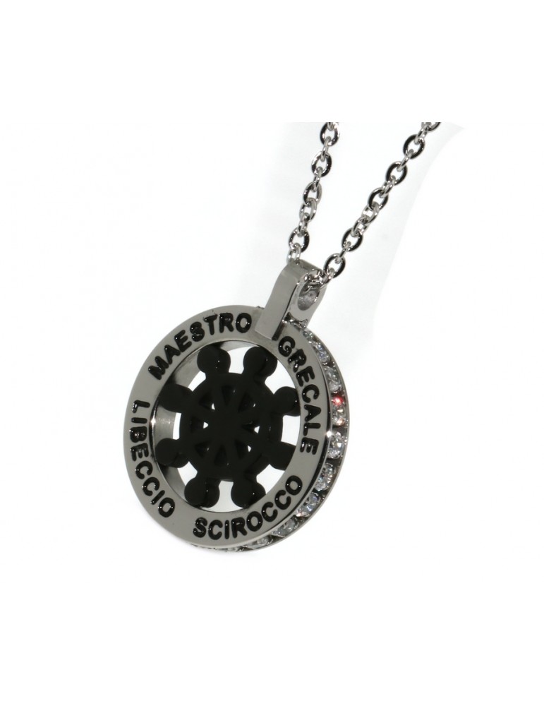 Steel: forzatina helm pendant necklace with round black twenty zircon white