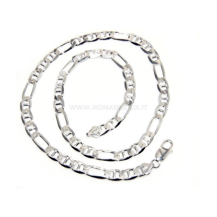 RMB|ARGENTO 925 : Bracciale o collana uomo figaro maglia marina 3+1