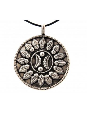 Medaglione argento 925 Grande inciso con laccio per donna