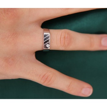RMB|Silver Ring 925 men to shield chevalier pinky rectangular zircon