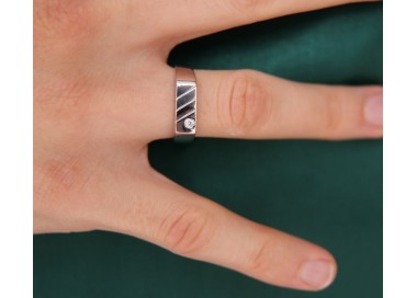 RMB|Silver Ring 925 men to shield chevalier pinky rectangular zircon