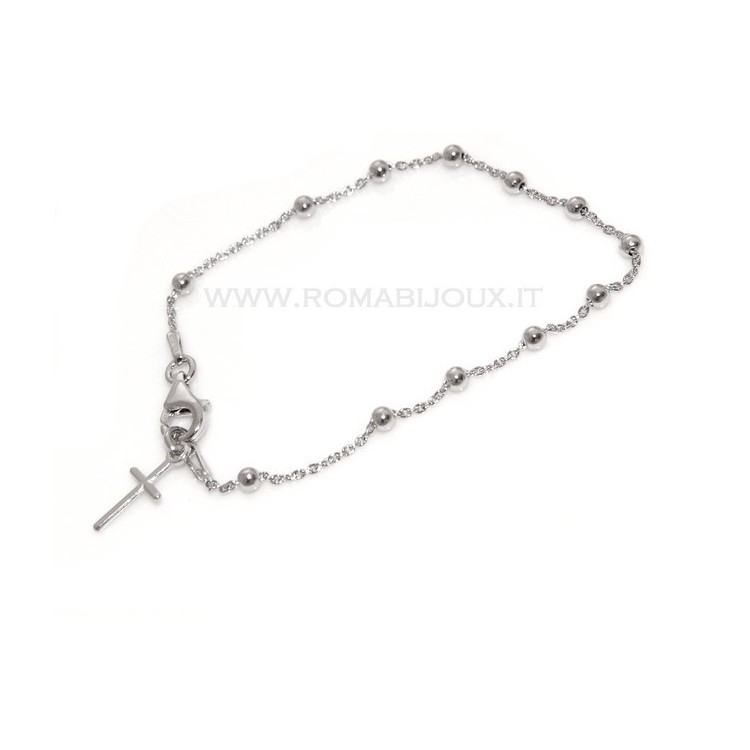 RMB|Rosary bracelet man or woman in 925 sterling silver cross smooth rod yellow gold or white 17 cm