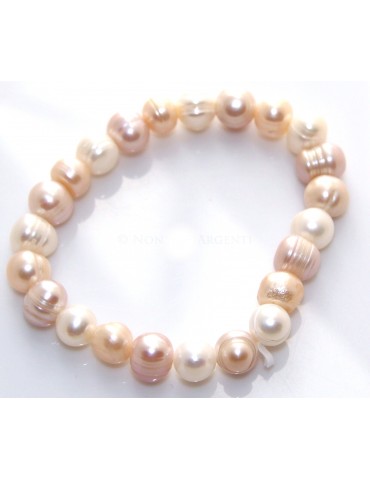 3-tone pink natural pearl bracelet 17.50 cm ethnic elastic
