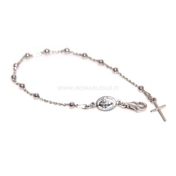 RMB|Rosary bracelet man or woman in 925 sterling silver cross smooth rod White gold balls 3 mm