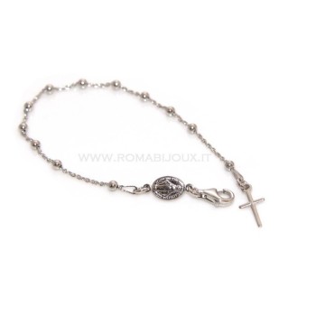 RMB|Rosary bracelet man or woman in 925 sterling silver cross smooth rod White gold balls 3 mm
