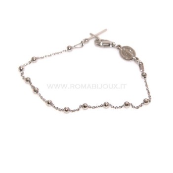 RMB|Rosary bracelet man or woman in 925 sterling silver cross smooth rod White gold balls 3 mm