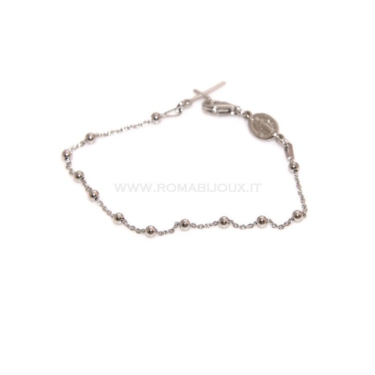 RMB|Rosary bracelet man or woman in 925 sterling silver cross smooth rod White gold balls 3 mm
