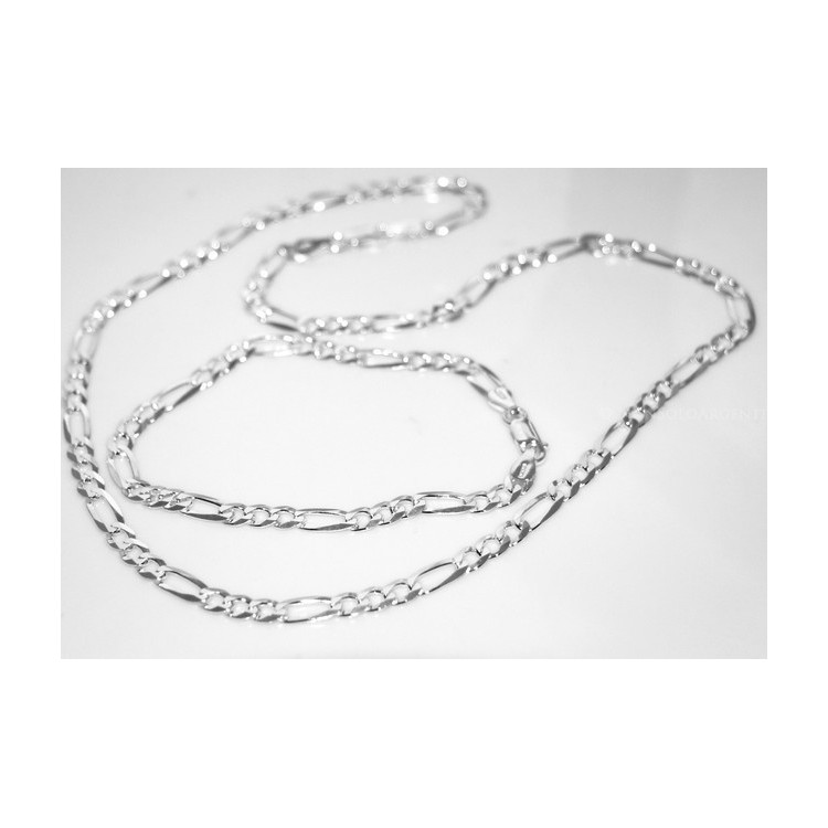 RMB|ARGENTO 925 : Collana e Bracciale uomo catena figaro 5 mm modello 3 + 1 sbiancata e piena