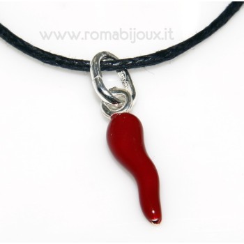 RMB|Ciondolo Argento 925 : Amuleto corno cornetto rosso - charme 18x4,5 mm
