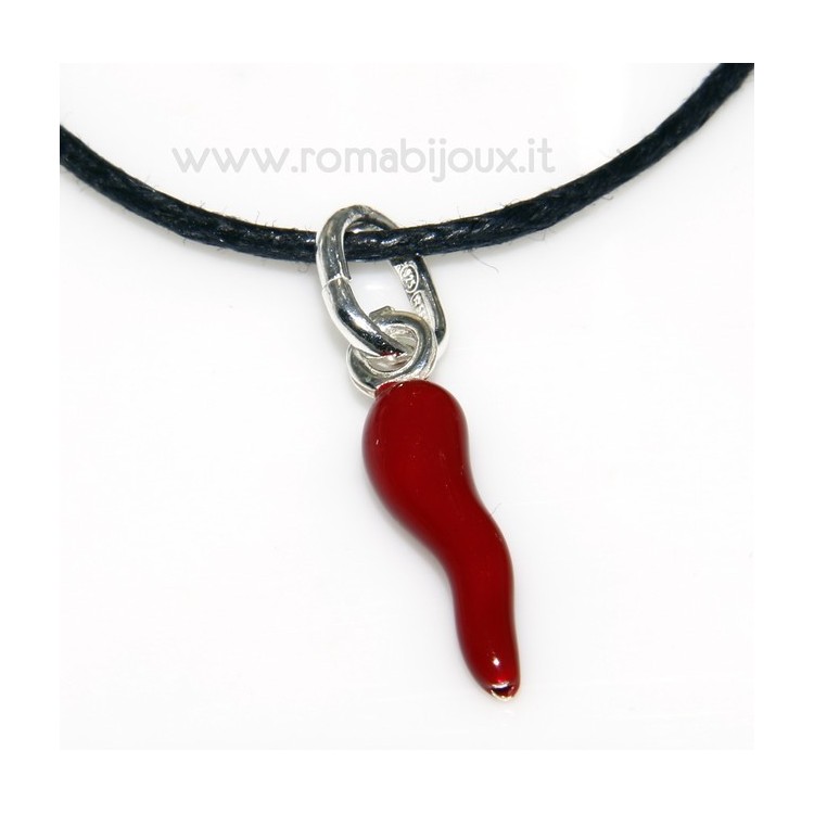 RMB|Ciondolo Argento 925 : Amuleto corno cornetto rosso - charme 18x4,5 mm