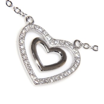 RMB|Collana argento 925 a doppio cuore di zirconi bianchi collier donna micro pavè