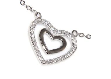 RMB|925 silver necklace with double heart of white zircons micro pavé woman collier