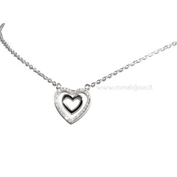RMB|Collana argento 925 a doppio cuore di zirconi bianchi collier donna micro pavè