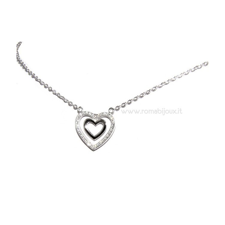 RMB|925 silver necklace with double heart of white zircons micro pavé woman collier