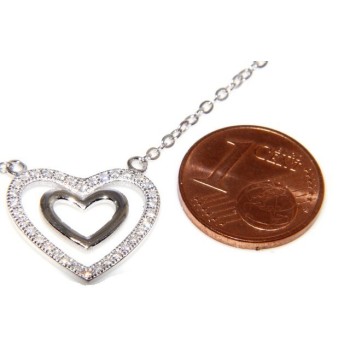 RMB|925 silver necklace with double heart of white zircons micro pavé woman collier