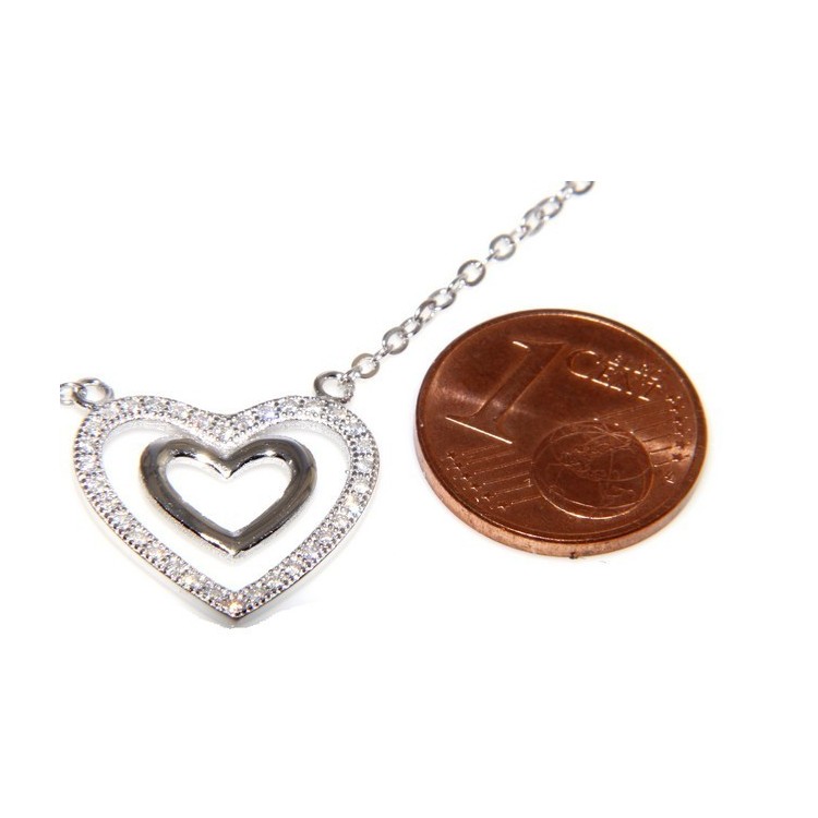 RMB|925 silver necklace with double heart of white zircons micro pavé woman collier