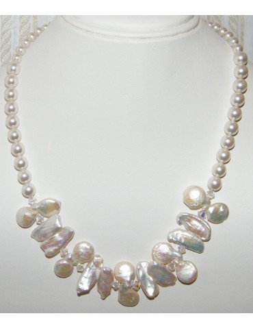 Necklace Silver 925 Natural pearls, crystals and Swarovski pearls