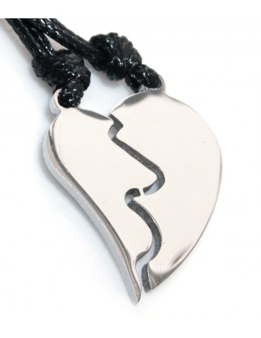 steel necklaces broken heart elongated him and her pair with waxed lace for men and women