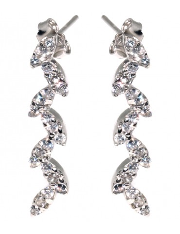 925 silver earrings with zircons and pavé leaves of white stones