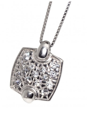 925 Sterling Silver Choker Square Cubic Zirconia Pendant Women's Necklace