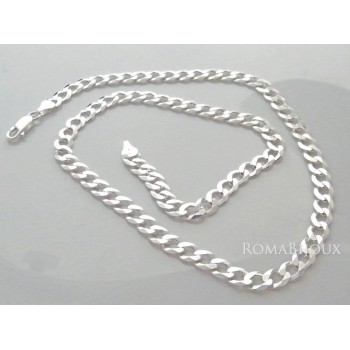 RMB|ARGENTO 925 : Collana e Bracciale uomo catena grumetta 6,5 mm massiccia piena diamantata