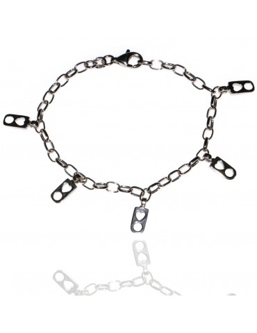 925 silver heart and circle charm bracelet with oval link chain