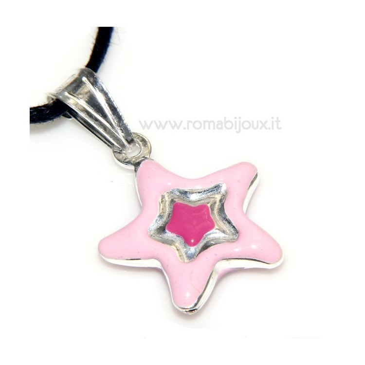 RMB|pendente smaltato rosa celeste stella
