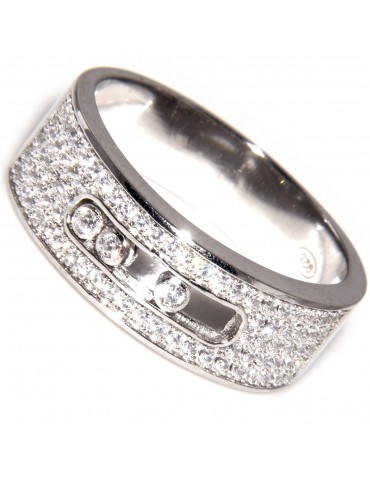 anello argento 925 fascia con 5 file zirconi microsetting brillante e binario fede