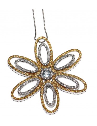 collier 925 silver pendant flower topaz chete laroche zircon necklace